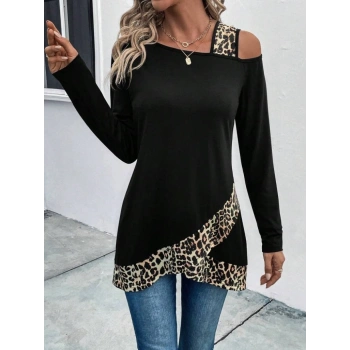 MARSiLYAN- Kadın Tek O Uzdan Açık Askılı Uzun Kollu Leopar Detaylı Viskon Bluz