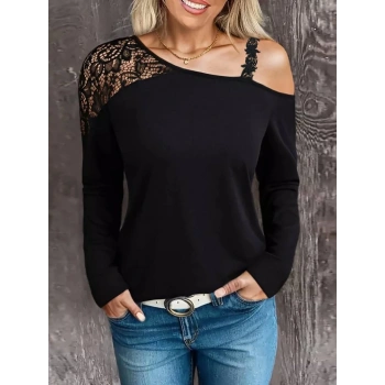 MARSiLYAN- Kadın Tek Omuzu Açık Askılı Dantelli Viskon Bluz