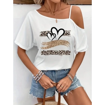 MARSiLYAN- Kadın Tek Omuzu Açık Ip Askılı Baskılı Viskon Bluz