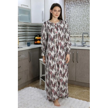 MARSiLYAN- Kadın Uzun Kol Penye Gecelik Ev Elbisesi Kırmızı