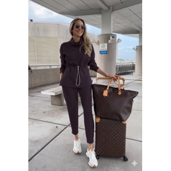 MARSiLYAN- Kadın Uzun Kollu Balıkçı Yaka Belden Lastikli Modal Bluz Ve Pantolon Ikili Takım