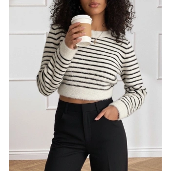 MARSiLYAN- Kadın Uzun Kollu Balıkçı Yaka Crop Triko Bluz