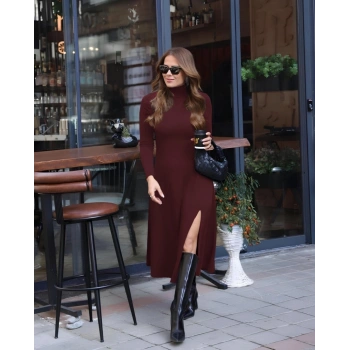 MARSiLYAN- Kadın Uzun Kollu Balıkçı Yaka Derin Yırtmaç Detay Modal Elbise