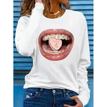 MARSiLYAN- Kadın Uzun Kollu Bisiklet Yaka Baskılı Viskon Bluz