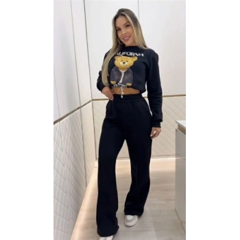 MARSiLYAN- Kadın Uzun Kollu Bisiklet Yaka Desenli Iki Iplik şardonlu Bluz Ve Pantolon Ikili Takım