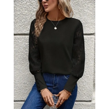 MARSiLYAN- Kadın Uzun Kollu Bisiklet Yaka Kolları çiçekli Waffle Bluz