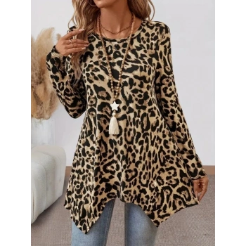 MARSiLYAN- Kadın Uzun Kollu Bisiklet Yaka Leopar Desenli Süprem Bluz