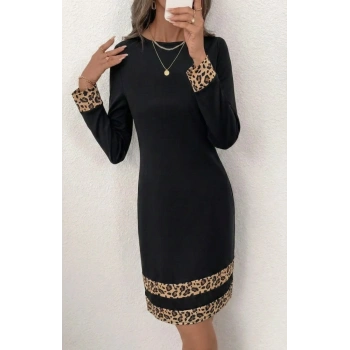 MARSiLYAN- Kadın Uzun Kollu Bisiklet Yaka Mini Ithal Krep Elbise