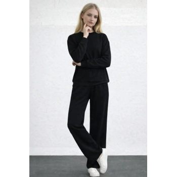 MARSiLYAN- Kadın Uzun Kollu Bisiklet Yaka Viskon Iki Iplik Bluz Ve Pantolon Ikili Takım