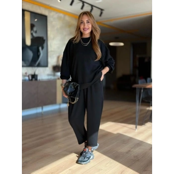 MARSiLYAN- Kadın Uzun Kollu Bisiklet Yaka Viskon Iki Iplik Bluz Ve Pantolon Ikili Takım