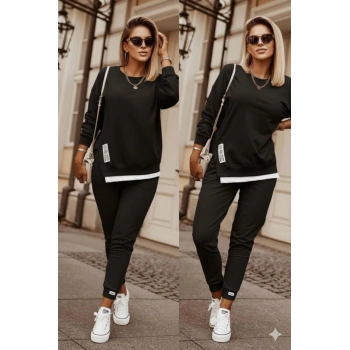 MARSiLYAN- Kadın Uzun Kollu Bisiklet Yaka Yandan Fermuarlı Viskon Iki Iplik Bluz Ve Pantolon Ikili Takım