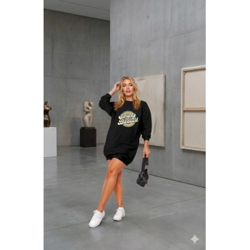 MARSiLYAN- Kadın Uzun Kollu Bisiklet Yaka Yazılı Viskon Iki Iplik Elbise