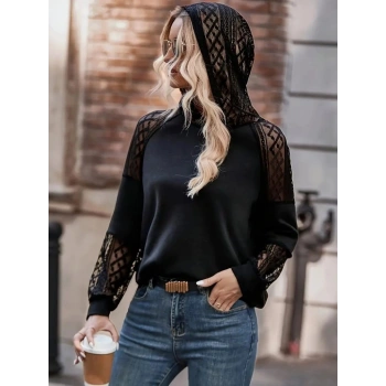 MARSiLYAN- Kadın Uzun Kollu Dantelli Kapşonlu Viskon Iki Iplik Bluz