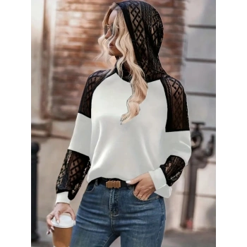 MARSiLYAN- Kadın Uzun Kollu Dantelli Kapşonlu Viskon Iki Iplik Bluz
