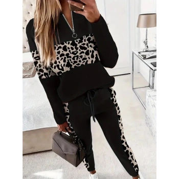 MARSiLYAN- Kadın Uzun Kollu Fermuarlı Karışık Desenli Viskon Iki Iplik Bluz Ve Pantolon Ikili Takım