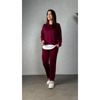 MARSiLYAN- Kadın Uzun Kollu Kapşonlu Bağcıklı Viskon Iki Iplik Bluz Ve Pantolon Ikili Takım