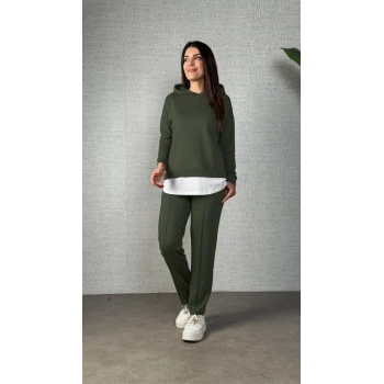 MARSiLYAN- Kadın Uzun Kollu Kapşonlu Bağcıklı Viskon Iki Iplik Bluz Ve Pantolon Ikili Takım