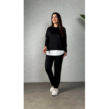 MARSiLYAN- Kadın Uzun Kollu Kapşonlu Bağcıklı Viskon Iki Iplik Bluz Ve Pantolon Ikili Takım