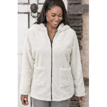 MARSiLYAN- Kadın Uzun Kollu Kapşonlu önden Fermuarlı Cepli Welsoft Ceket