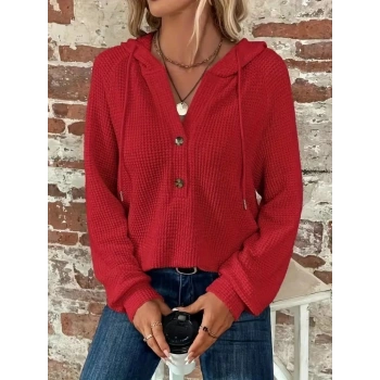 MARSiLYAN- Kadın Uzun Kollu Kapşonlu önü Düğmeli Ve Bağcıklı Waffle Bluz