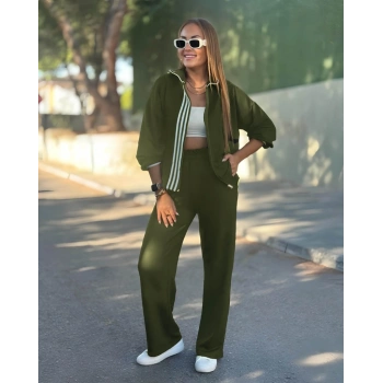 MARSiLYAN- Kadın Uzun Kollu Kapşonlu Onu şerit Detaylı Fermuarlı Viskon Iki Iplik Bluz Ve Pantolon Ikili Takım