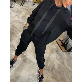 MARSiLYAN- Kadın Uzun Kollu Kapşonlu Pulpayet Detay Viskon Iki Iplik Bluz Ve Pantolon Ikili Takım