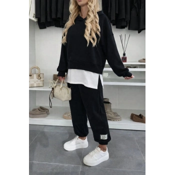 MARSiLYAN- Kadın Uzun Kollu Kapşonlu Viskon Iki Iplik Bluz Ve Pantolon Ikili Takım