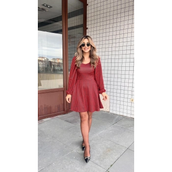 MARSiLYAN- Kadın Uzun Kollu Kare Kalp Yakalı Mini Modal Elbise