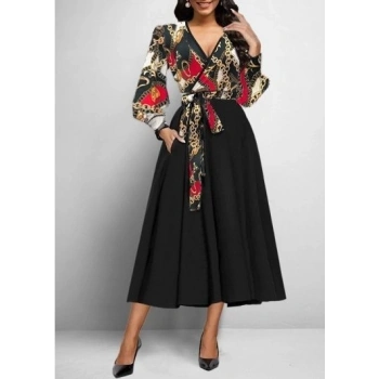 MARSiLYAN- Kadın Uzun Kollu Kruvaze Yaka Dalgıç Krep Midi Boy Elbise