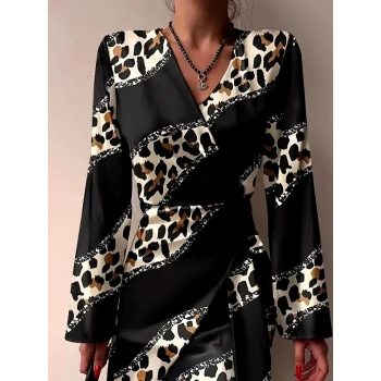 MARSiLYAN- Kadın Uzun Kollu Kruvaze Yakalı Asimetrik Detaylı Mini Modal Elbise