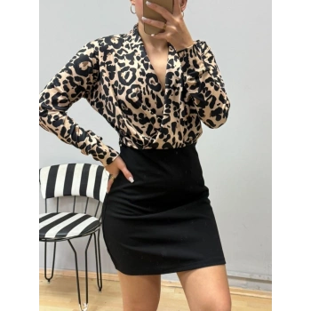 MARSiLYAN- Kadın Uzun Kollu Kruvaze Yakalı üst Dalgıç Alt Ithal Krep Mini Elbise