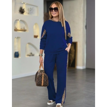 MARSiLYAN- Kadın Uzun Kollu Leopar Detaylı Viskon Iki Iplik Eşofman Takımı