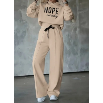 MARSiLYAN- Kadın Uzun Kollu Nope Baskılı Beli Ribanalı Ikili Takım