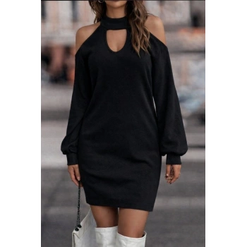 MARSiLYAN- Kadın Uzun Kollu Omuzları Açık Boyundan şerit Detay Kaşkorse Elbise