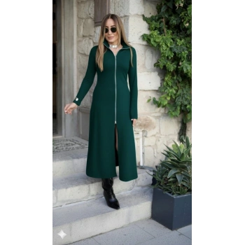 MARSiLYAN- Kadın Uzun Kollu önden Fermuarlı Ithal Krep Elbise