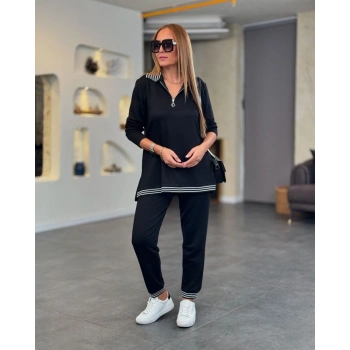 MARSiLYAN- Kadın Uzun Kollu Ribana Ve Fermuar Detay Bluz Ve Yüksel Bel Pantolon 2li Takım