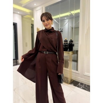 MARSiLYAN- Kadın Uzun Kollu şal Detaylı Bluz Ve Pantolon Ikili Takım