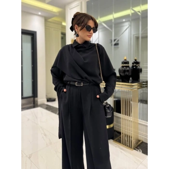 MARSiLYAN- Kadın Uzun Kollu şal Detaylı Bluz Ve Pantolon Ikili Takım