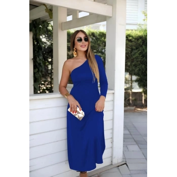 MARSiLYAN- Kadın Uzun Kollu Tek Omuz Detay Krep Elbise