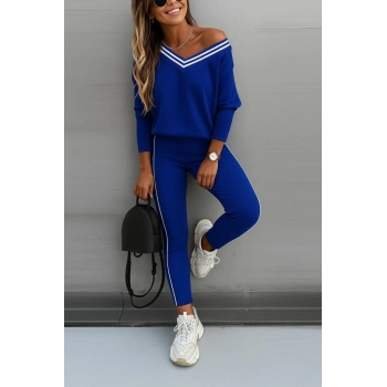 MARSiLYAN- Kadın Uzun Kollu Tek Omuzu Açık Detaylı Viskon Iki Iplik Bluz Ve Pantolon Ikili Takım