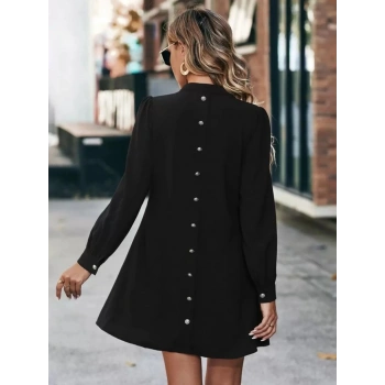 MARSiLYAN- Kadın Uzun Kollu V Yakalı Arkadan Düğmeli Mini Ithal Krep Elbise