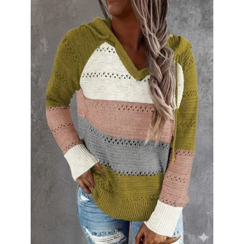 MARSiLYAN- Kadın Uzun Kollu V Yakalı Bağcıklı Kapşonlu Triko Bluz