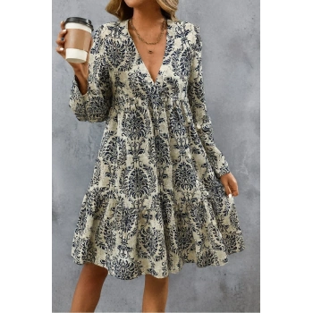 MARSiLYAN- Kadın Uzun Kollu V Yakalı Fırfırlı Mini Süprem Elbise