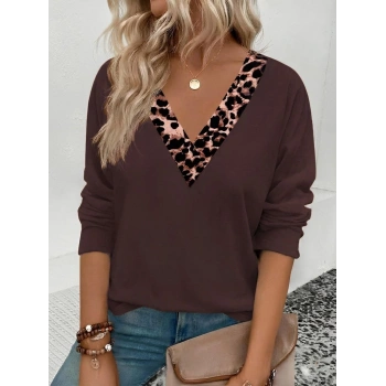 MARSiLYAN- Kadın Uzun Kollu V Yakalı Leopar Detaylı Viskon Iki Iplik Bluz