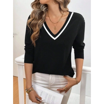 MARSiLYAN- Kadın Uzun Kollu V Yakalı Viskon Iki Iplik Bluz