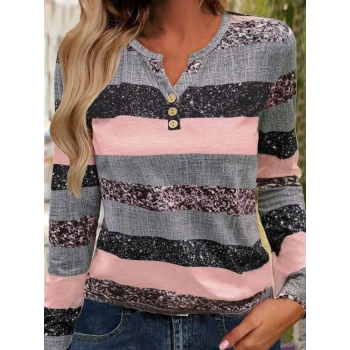 MARSiLYAN- Kadın Uzun Kollu Yakadan Düğmeli çizgili Desenli Süprem Bluz