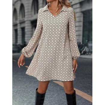 MARSiLYAN- Kadın Uzun Kollu Yakalı Desenli Mini Modal Elbise