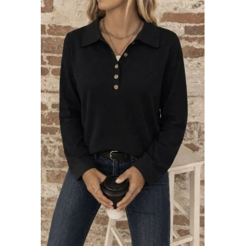 MARSiLYAN- Kadın Uzun Kollu Yakalı Düğmeli Salaş Waffle Bluz