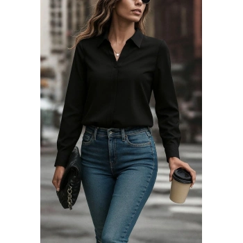 MARSiLYAN- Kadın Uzun Kollu Yakalı Trikoton Gömlek