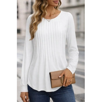 MARSiLYAN- Kadın Uzun Kollu Yuvarlak Yaka Nervürlü Bluz